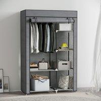 HOMCOM Fabric Wardrobe w/ Shelves Hanging Rail Foldable Closets in Dark Grey