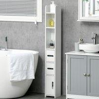 Kleankin Freestanding Bathroom Cabinet w/ Open Shelves 3 Cupboards, White