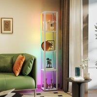 HOMCOM RGB LED Floor Lamp with Shelves & Remote Control for Bedroom, White