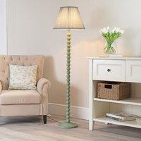 ValueLights Bobbins Sage Green Floor Lamp with Tapered Fabric Pleated Shade in Pale Blue