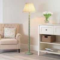 ValueLights Bobbins Sage Green Floor Lamp with Tapered Fabric Pleated Shade in Pale Pink