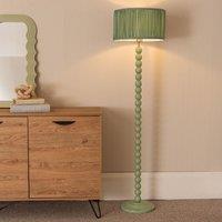 ValueLights Bobbins Sage Green Floor Lamp with Ruched Pleated Drum Lamp Shade & LED Bulb in Pale Green