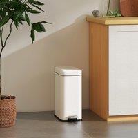 HOMCOM 5L Rectangle Compact Bin Steel Body Inner Bucket Quiet-Close Lid w/Pedal in White