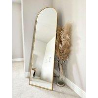 Downton Interiors Stunning Gold Arched Metal Frame Wall or Floor Standing Dressing Mirror 145cm x 45cm - Soho Collection | Size: XL