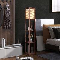 HOMCOM Modern Floor Lamp Light with 3 Shelves Fabric Lampshade in Brown