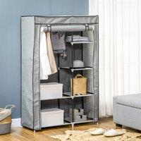 HOMCOM Fabric Wardrobe w/ Shelves Hanging Rail Foldable Wardrobe Light Grey