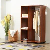 HOMCOM Rolling Open Wardrobe Hanging Rail Storage Shelves for Clothes in Brown