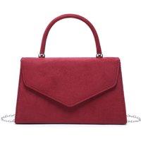 JFY Women's Top Handle Suede Clutch Bag in Burgundy