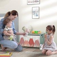 ZONEKIZ Toy Box, Kids Toy Chest with Lid, Safety Hinge, Cute Design in Green