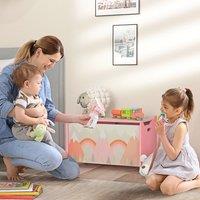 ZONEKIZ Toy Box, Kids Toy Chest with Lid, Safety Hinge, Cute Design in Pink