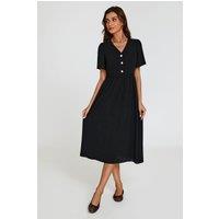 FS Collection Women's Button Detail Shirred Waist Midi Dress in Black | Size: XL