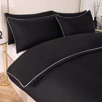 OHS Piped Edge Bedding Set Soft Duvet Cover with Pillowcase in Black | Size: King