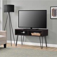 Gr8 Home Retro TV Stand Rustic Wood Metal Table With Storage Shelves Up To 42" in Dark Brown