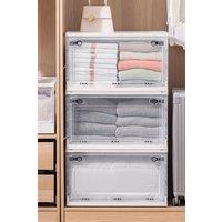 Living and Home 3 Pack Collapsible Storage Box Medium Stackable Clear Plastic Storage Box Organizer in White