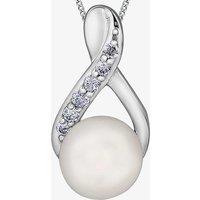 T.H.Baker Women's 9ct White Gold Freshwater Pearl & Diamond Twist Pendant P3574W-10 | Size: 16-18inch