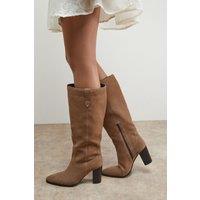 Oasis Women's Kresta Suede High Block Heel Knee Boots in Taupe | Size: 6