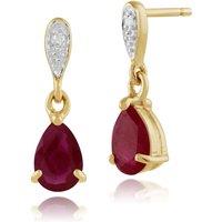 Gemondo Women's Classic Pear Ruby & Diamond Drop Earrings in 9ct Yellow Gold in Red