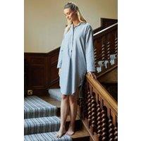 British Boxers Women's Chalk Stripe Brushed Cotton Nightshirt in Grey | Size: Small
