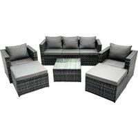 Fimous 7 Seater Patio Lounge Sofa Set with 2 Big Footstool in Dark Grey