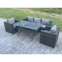 Fimous 5 Seater PE Wicker Rattan Garden Furniture Set Patio Chair Rectangular Dining Table Set in Dark Grey