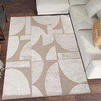 Desire Rugs Hamilton Modern Sheen Area Rug - Abstract Motif Geometric Lines Design in Taupe | Size: 60 cm x 220 cm