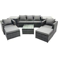 Fimous 7 Seater Patio Lounge Sofa Set with 2 Side Tables 2 Big Footstool in Dark Grey