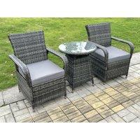 Fimous Rattan Garden Furniture Dining Set Table & Chairs WiCker Patio Outdoor 2 Chairs Plus Small Round Table in Dark Grey
