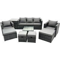 Fimous 9 Seater Patio Lounge Sofa Set with Side Table 4 Footstool in Dark Grey