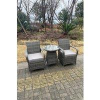 Fimous Rattan Dining Set Table & Chair Set Bistro Set PE Wicker Patio Outdoor 2 Chairs Plus Small Round Table in Dark Grey