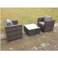 Fimous Rattan Garden Furniture Chairs Square Coffee Table Set in Dark Grey