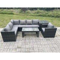 Fimous 7 Seater Rattan Corner Sofa Lounge Sofa Set With Rectangular Coffee Table With Arm Chair Left Hand in Dark Grey