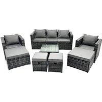 Fimous 9 Seater Patio Lounge Sofa Set with 4 Footstool in Dark Grey