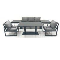 Fimous Outdoor Aluminium Garden Furniture Set with Adjustable Rising Lifting Dining Table 3 Seater Sofa 2 Chair 2 Side Tables Dark Grey