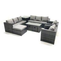 Fimous Rattan Garden Furniture Sofa Set with Coffee table Armchair Side Table 3 Footstools Dark Grey Mixed