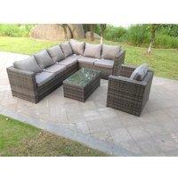 Pe Rattan Corner Sofa Set Outdoor Garden Furniture Oblong Coffee Table Armchair With Cushions