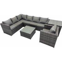 Fimous Patio Furniture Sets with Corner Sofa Chair Coffee Table Side Table in Dark Grey