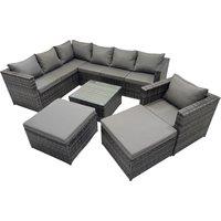 Fimous Patio Furniture Sets with Corner Sofa Chair 2 Big Footstools in Dark Grey