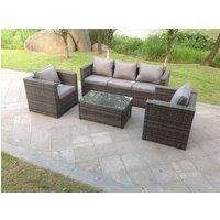 Fimous Lounge Rattan Sofa Set Outdoor Garden Furniture With 2 Chairs & Rectangular Coffee Table in Dark Grey