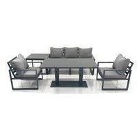 Fimous Outdoor Aluminium Garden Furniture Set with Adjustable Rising Lifting Dining Table 3 Seater Sofa 2 Chair Side Table Dark Grey