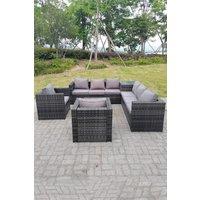 Fimous Dark Mixed Grey Outdoor Rattan Garden Furniture Set Corner Sofa 2 Tables With 2 Chairs in Dark Grey