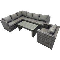 Fimous 4 Pieces Garden Furniture Corner Sofa &Dark Grey Mixed in Dark Grey