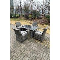Fimous 4 Seat Rattan Dining Set Table & Chair Sets PE Wicker Patio Outdoor 4 Chairs Black Tempered Glass Table in Dark Grey