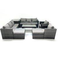 Fimous Rattan Garden Furniture Sofa Set with Coffee table Armchair Side Table 2 Big Footstools Dark Grey Mixed