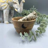KDMD Wooden Smudge & Ritual Offerings Bowl - Three Moons - 11x7cm in Brown | Size: 11x7 cm