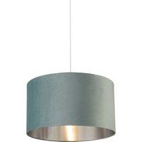 Lighting Collection Sage Green Velvet Drum Shade Silver Inner D50Cm Lamp Shade