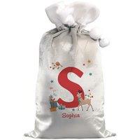 Personalised Memento Company Personalised Initial Reindeer Christmas Sack in Grey