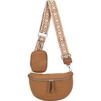 Fontanella Fashion Women's Mara Double Zip PU Crossbody Sling Bag with Canvas Strap & Mini Purse in Light Brown