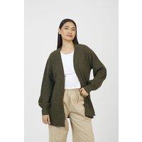 Brave Soul Women's Fisherman Knit Dropped Shoulder Cardigan in Dark Olive | Size: Small