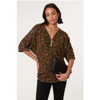 Blue Vanilla Women's Khaki Short Sleeve Slip On V-neck Top | Size: S/M