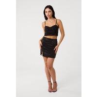 Pink Vanilla Women's Black Split Front Diamante Mini Skirt | Size: Medium